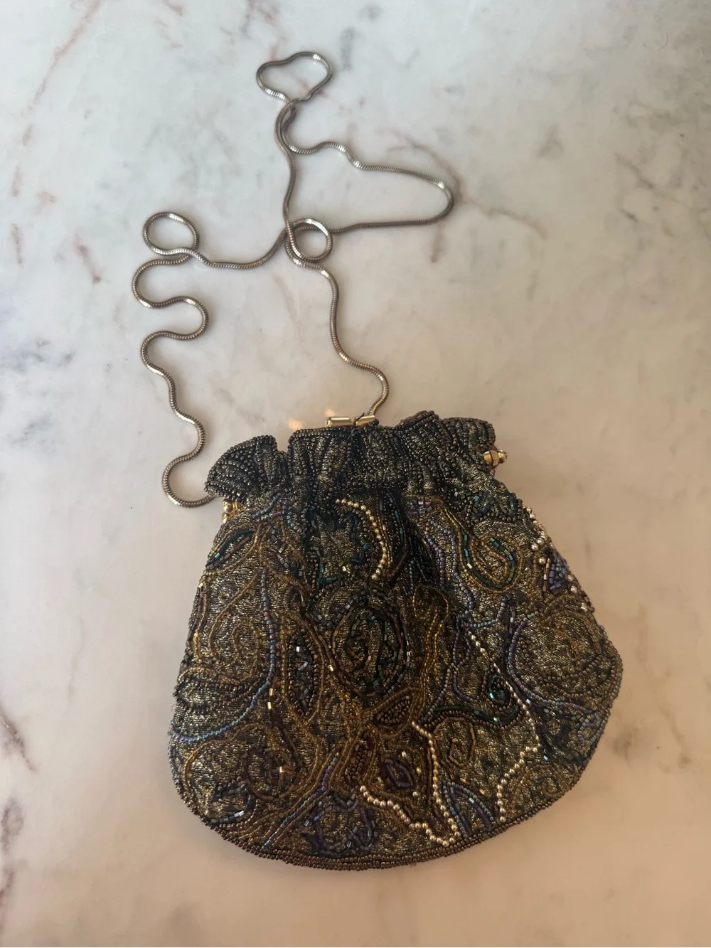 Vintage 80's Embellished Beaded Evening Pouch - Gold & Black